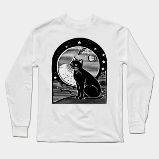 CAT with Moon & Stars by FayeFamiliar Long Sleeve T-Shirt